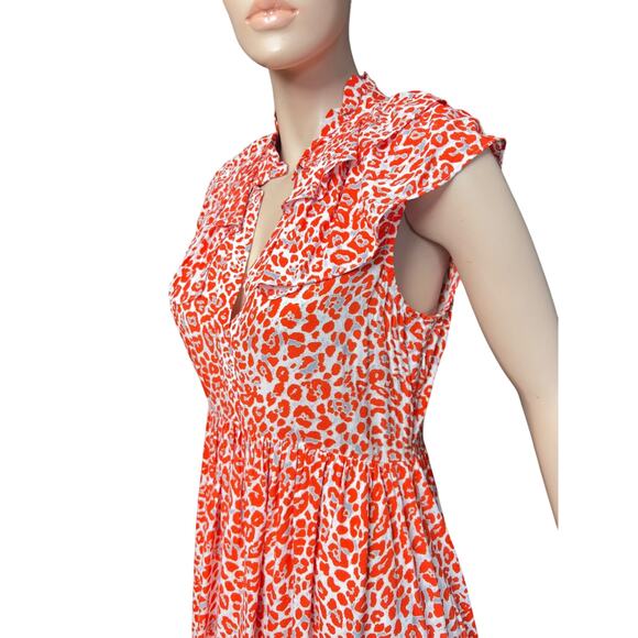New Maje Leopard Animal Print Ruffles Orange Mini Dress Size M US 100% Viscose - Picture 11 of 15